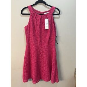 NWT NEW YORK & COMPANY Dress Size 8 Hot Pink Lace Sleeveless Fit‎ & Flare